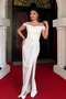 Glitter Tulle Fabric Gathered Detailed Evening Dress - White