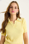 Women's Yellow Polo Collar Stone Detailed Summer Knitwear Blouse 20246856 - 4