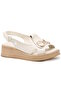 D25Ys-02780 Beige Skin Leather Comfort Women's Sandals