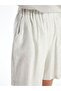 Women's Shorts with Elastic Waist Striped Linen Blend - 3