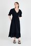Black 100% Cotton Muslin V-Neck Waist Elastic Midi Dress 4780A