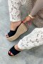 Anastacia Black Suede Straw Padding Wrap Sole Women's Slippers