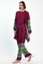Women's Plum Striped Athlete Kimono and Pants Woven Viscon Bottom Top Set Hzl25S-Vm110421 - 2