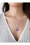 Steel Purple Heart Flower Necklace with Leaf Detail - 4