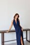 Women's Halter Neckline Chest Low Back Tie-Up Slit Dress - 4
