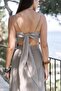 Kita Triangle Detail Striped Mink Linen Crop - 6