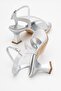 Women's Thick Front Face Cross Stone Heeled Shoes Silver Satin - 4