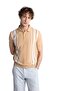 Men's Beige Slim Fit Slim Fit Buttoned Polo Collar Patterned Short Sleeve Knitwear T-Shirt - 3