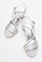 Women's Thick Front Face Cross Stone Heeled Shoes Silver Satin - 5