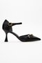 Women's Buckle Heeled Shoes Black Skin - 2