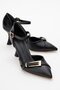 Women's Buckle Heeled Shoes Black Skin