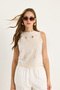 Women's White Beige Back Zipper Embossed Embroidered Blouse 60283465 - 2