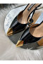 Gold Nose Detailed Patent Leather Pointed Toe Stiletto - 3