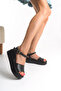 Cesse Genuine Leather Black Wedge Heels Leather Covered Plain Stylish Women's Sandals - 3