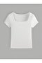 Y2K Model Square Collar Ribbed Short Sleeve Cotton Blouse - 5