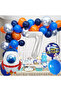 7 Year Old Space Themed Birthday Set Space Shuttle Happy Birthday Lettering Colorful Balloons Silver Foil Number