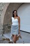 Women's Striped Denim Mini Skirt with Shorts Denim Fabric - 6