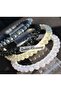 Luxury Satin Knitted Ribbon Fabric Big Pearl with Bead Row Crown Shiny Black Tiara - 3