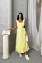 Back Lace Detail Special Design Square Collar Lined Belted 100% Cotton Embroidered Fisto Dress - 5