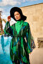 Green Silky Kimono – Thin, Light, Full Length Belted Pareo P2503-1 - 2
