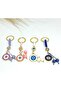 Set of 4 Colorful Metal Big Bead Drawstring Evil Eye Beaded Keychains, Metal Eye Keychains - 3