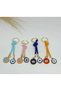4Pcs Colorful Drawstring Evil Eye Beaded Keychain Set, Metal Eye Keychains - 4