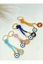 4Pcs Colorful Drawstring Evil Eye Beaded Keychain Set, Metal Eye Keychains - 7