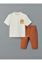 Crew Neck Printed Baby Boy T-Shirt and Pants 2-Piece Set