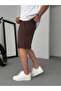 شورت أساسي من الكتان والقطن باللون البني الداكن DF-1659 - 4
