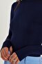 Women's Regular Fit Classic Cut Viscose Fabric Turtleneck Navy Blue Blouse - 3
