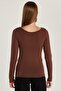 Women's Slim Fit Slim Fit Long Sleeve Viscose Brown Blouse - 6