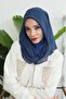مجموعة من 2 وشاح شيفون عملي من القطن الممشط، كريمي - أزرق داكن، PS-45SET - 3