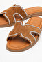 Dericlub Women's Stone Banded Slippers Real Suede Leather Zy 8126 Taba - 3