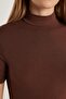 Women's Standard Fit Short Sleeve Half Turtleneck Brown Blouse - 4