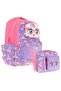 Girls' 3D Cat Shaped Purple Pink School Backpack and Thermal Insulated Lunch Bag Set