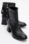 Lace Detailed Zippered Women's Heeled Boots Black Skin