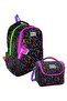 Girls' Primary and Secondary School Backpack and Lunch Bag - Heart Printed Black Pink