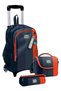 Boys' with Rickshaw Wheels, Black Orange Color Stripes, Primary School Triple School Bag Set