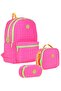 Quilted Pink Green Quilted Triple School Bag Set - Girl