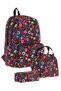 Brocade Triple School Bag Set - Black - Heart and Kaukko Printed - Girl