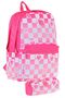 Nature Checkerboard and Heart Patterned Pink Girl's School Bag and Pen Holder School Set
