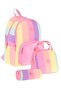 Rainbow Pink Multicolor Striped Girls' Triple Primary and Secondary School Bag Set