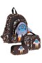 Special for Kids Girls (Black - 3D Rocket Detailed) Triple School Bag Set