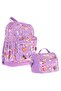 Kids Four Compartment Backpack and Thermal Insulated Lunch Bag Set - Girl - Purple