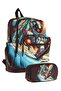 Kids Layer Boys School Bag + Pencil Bag Set (Black - Skiing Astronaut)