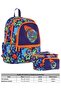 Men's School Bag and Lunch Bag Set Football Printed - Navy Blue Orange - 2