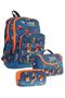 Triple Primary School 1.2.3.4. Classroom School Bag Set - Navy Blue Orange - Men - with Silicone Accessories