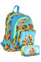 (L5280+L8280) Three-Eye Men's School Bag and Pen Bag Set - Green Blue - Craft Printed