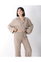 Women's Beige Crinkle Linen Shirt Pants Double Suit - 6