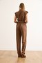 Women's Brown Double Breasted Collar Belted Epaulettes Linen Look Jumpsuit Tlm-19000165 - 7